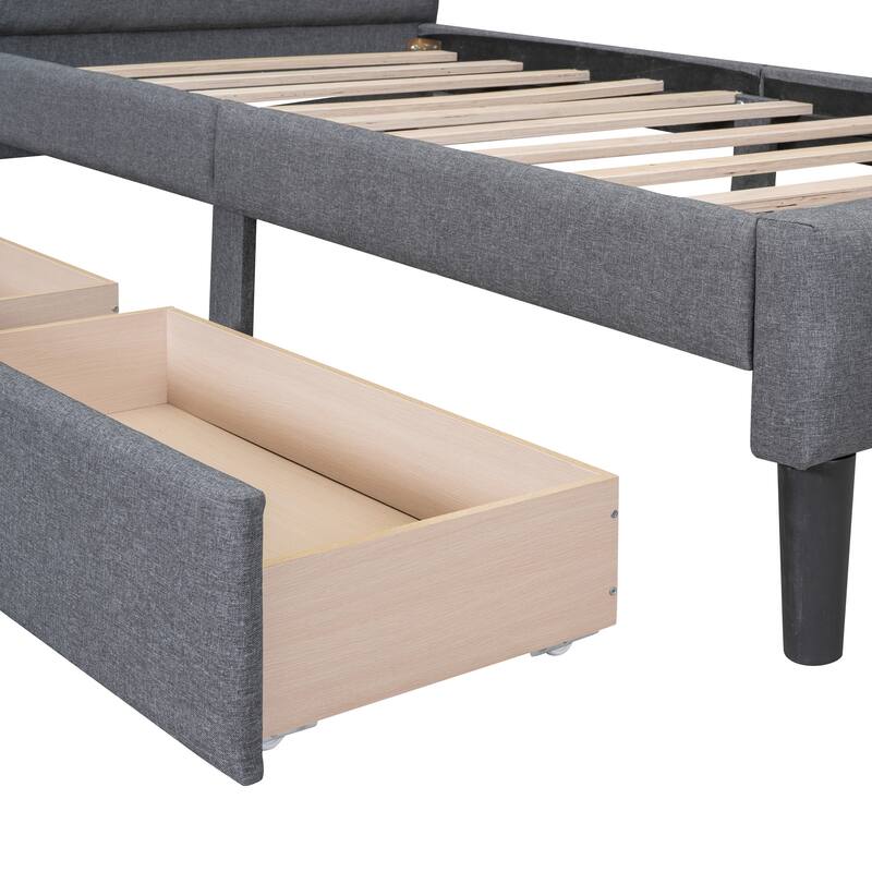 Upholstered Twin Platform Bed with Storage Drawers and Button Tufted Headboard