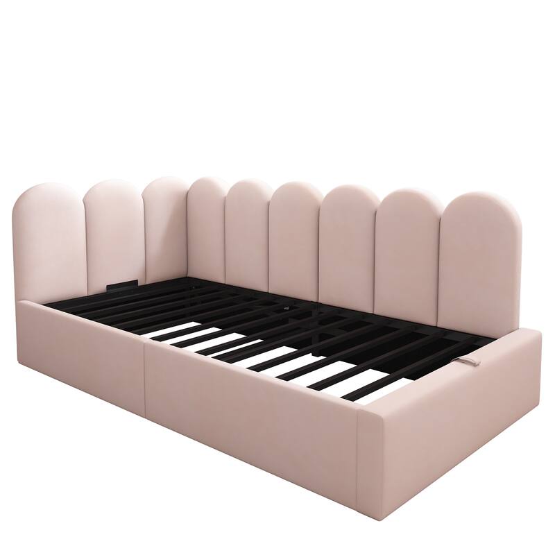 Roomfitters Upholstered Twin Size Ottoman Daybed with Storage, Sofa Bed with Metal Slat Frame, Velvet