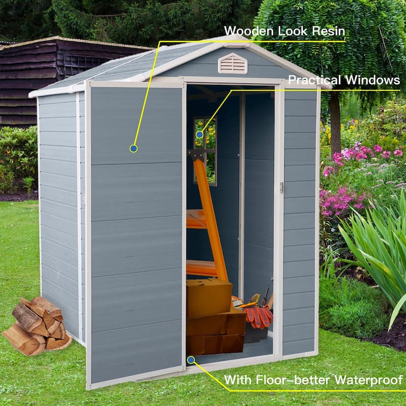 4 ft. W x 6 ft. D Grey Plastic Storage Shed with Window and Air Vent and Lockable Single Door (24 sq. ft.)