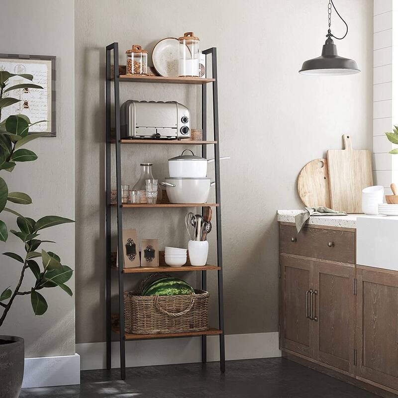 Ladder Shelf, 5-Tier Bookshelf, Freestanding Storage Shelves, for Home Office, Living Room Bedroom Kitchen, Steel Frame