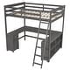 preview thumbnail 13 of 15, Full Size Loft Bed with U-shaped Desk and Storage Shelves,Minimalist Design