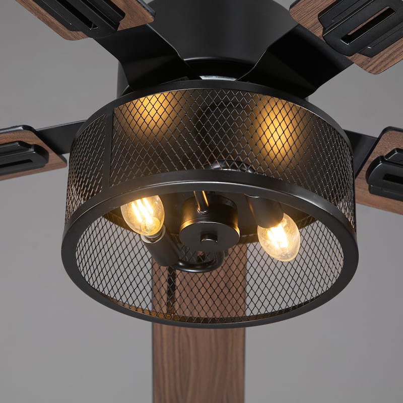 Vaczon 60" Black Reversible Wood 5-Blade Smart Ceiling Fan with Light and APP Control