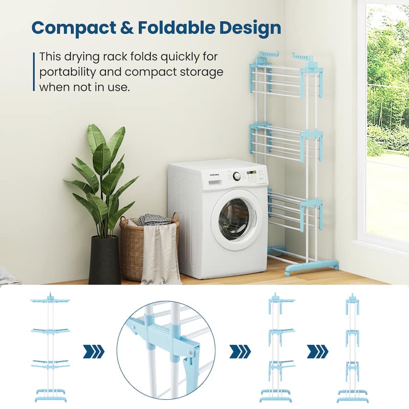 Gymax 3-tier Folding Clothes Drying Rack w/ Rotatable Side Wings &
