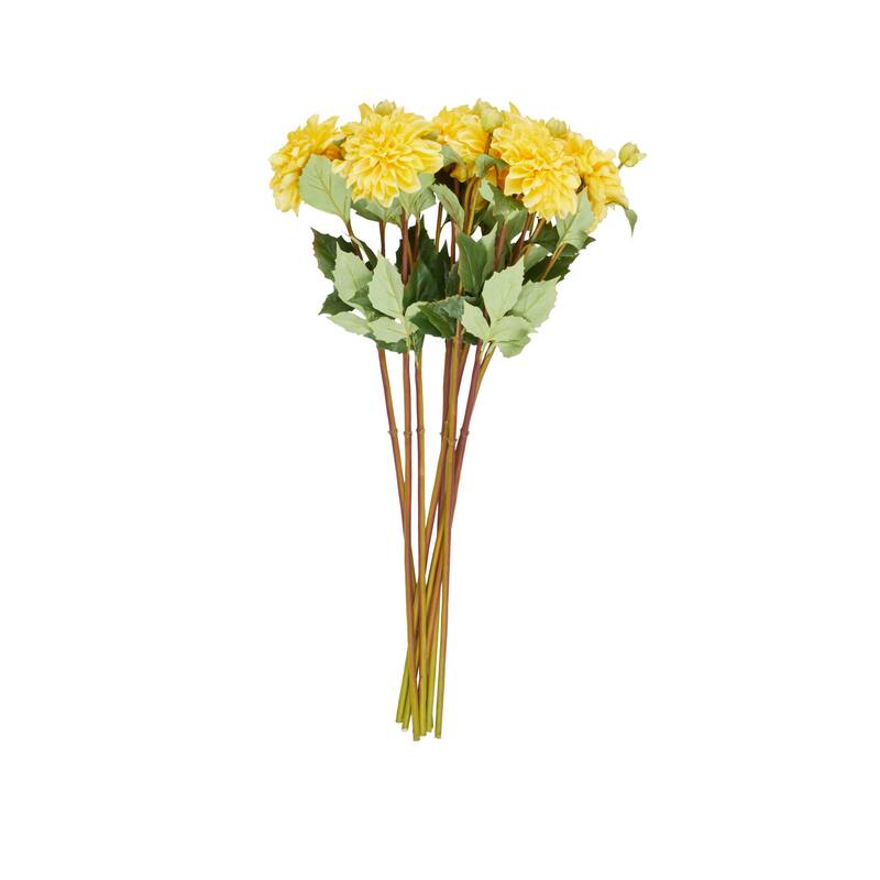 Yellow Faux Foliage Tall Dahlia Artificial Flower Stem (Set of 8)