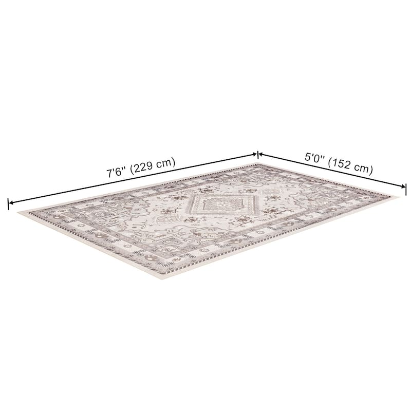 ECARPETGALLERY Oriana Traditional Machine Washable Beige & Grey Area Rug