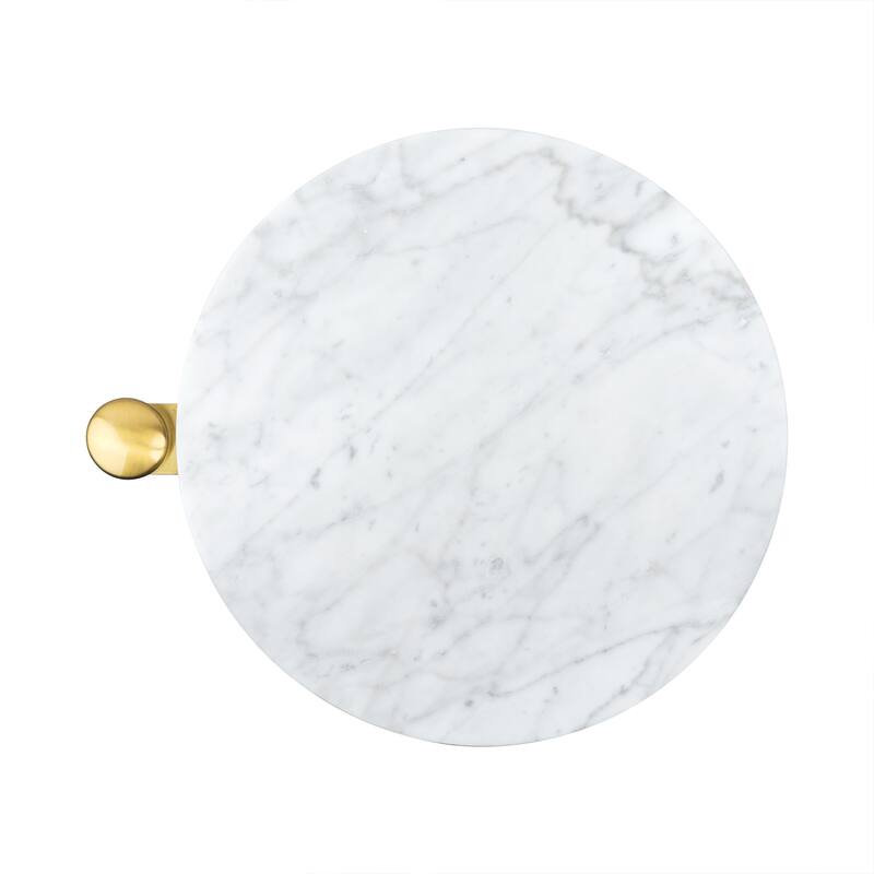 C Shaped Martini Drink Round Table with Black or Gold Metal Base, Carrara Marble or Tempered Glass top