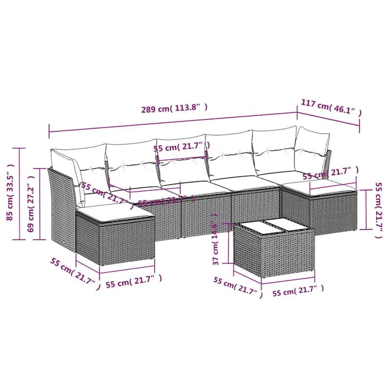 vidaXL Garden Sofa Set Black PE rattan Modular Garden Sofa Set Square - 21.7 x 21.7 x 14.6