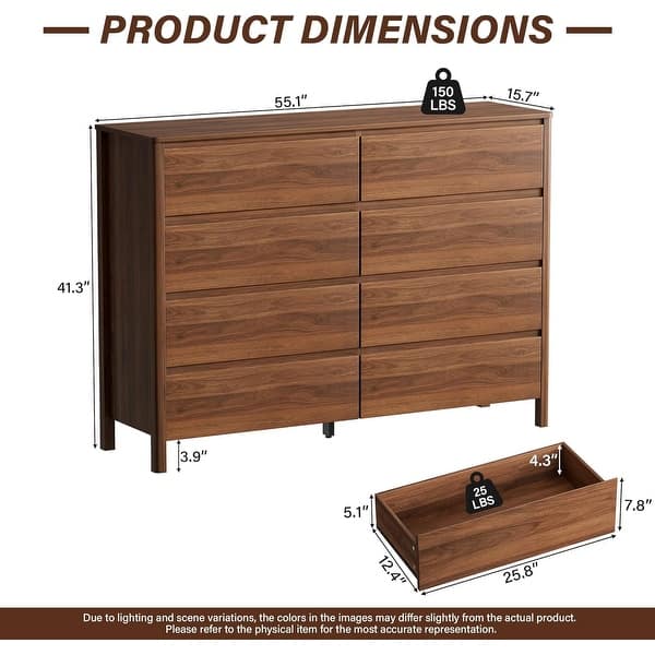dimension image slide 4 of 7, FURNIWAY Walnut Drawer Tall Dresser, Modern Chest with Hidden Handles, Storage Organizer