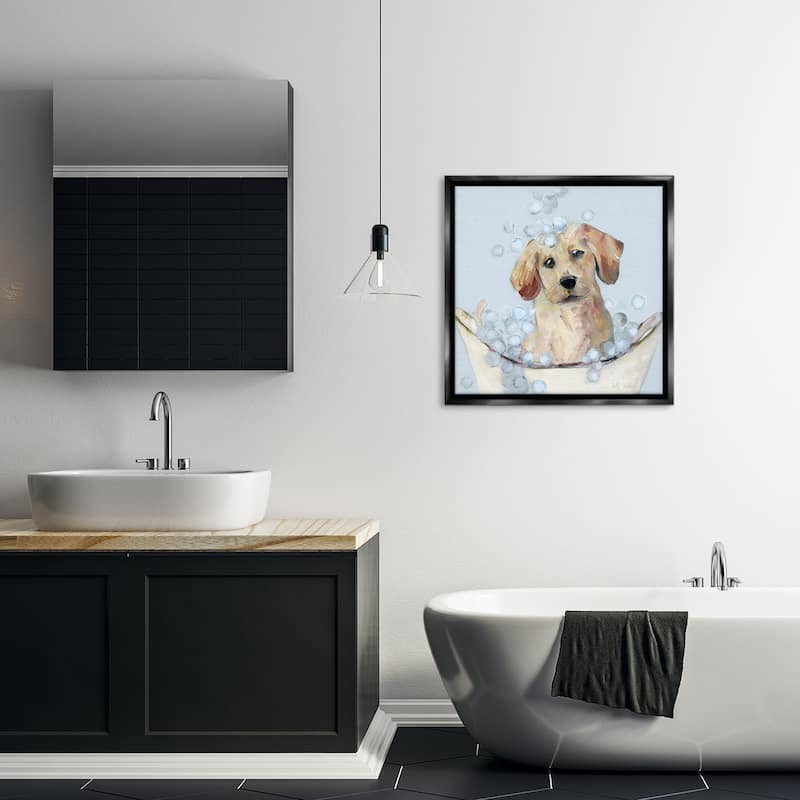 Stupell Bubble Bath Lab Puppy Framed Floater Canvas Wall Art Design By Sally Swatland