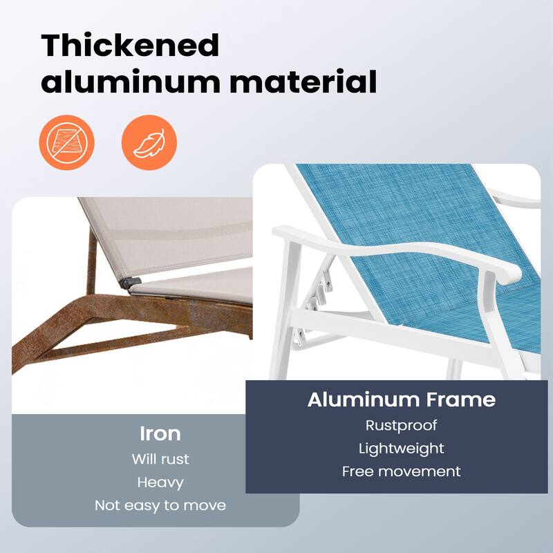 Pellebant 2PCS Patio Aluminum Adjustable Chaise Lounge Chair