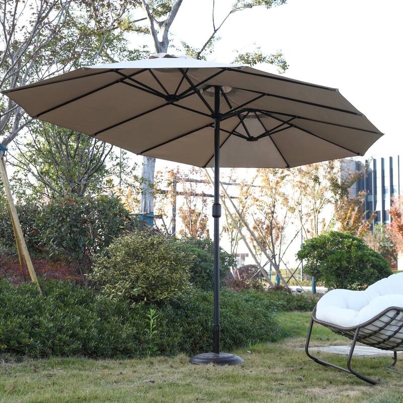 14.86 ft. Steel Market Outdoor Patio Umbrella with 12 Ribs, Crank Open/Close System, Double Sided Umbrella