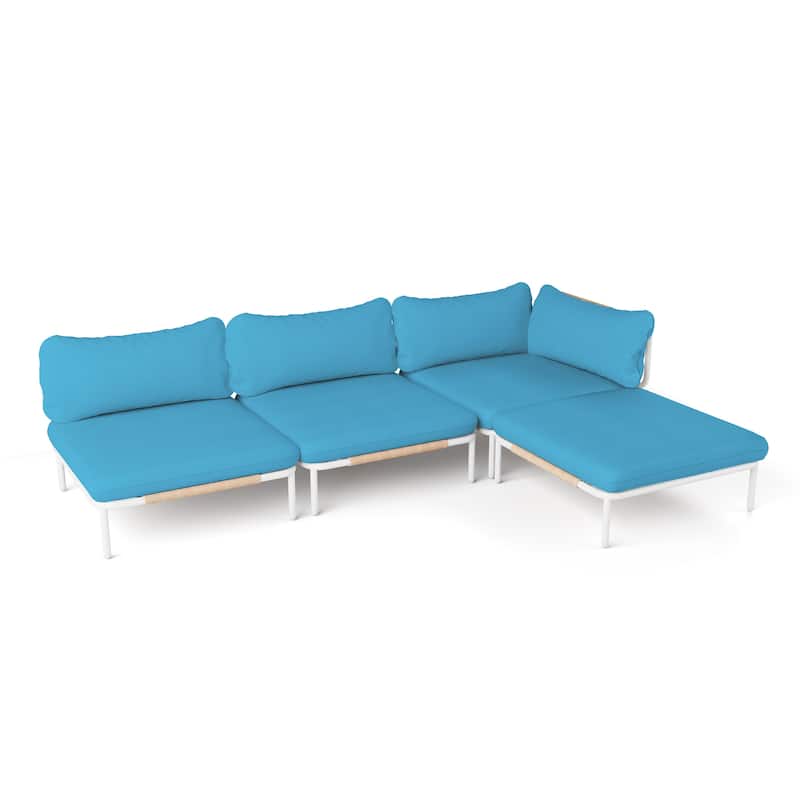 Outdoor Cushioned Sectional Sofa Chat Set Patio Furniture Conversation Set, Free Combination - 4-piece seats - Blue,4pcs seats & 4 arms