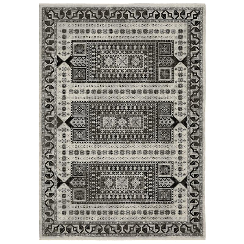 Style Haven Cádiz Global Tribal Influenced Ivory/Charcoal Area Rug - 6' 7" x 9' 6"