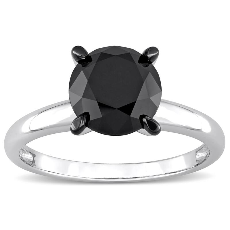 Miadora 3ct TDW Black Diamond Solitaire Engagement Ring in 14k White Gold