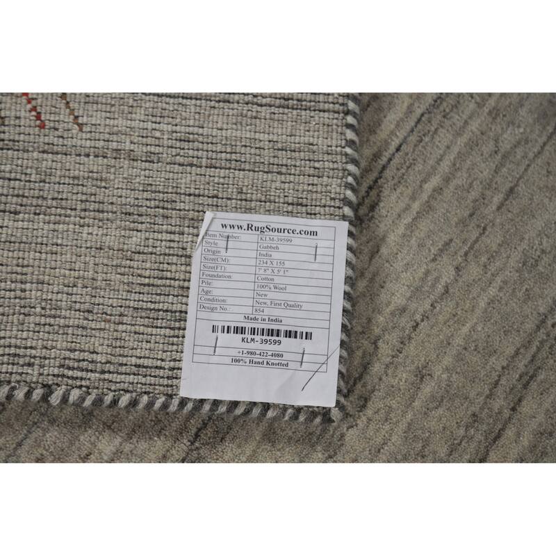 Gabbeh Indian Rug Hand-Knotted Oriental Grey Wool Carpet - 5'1" x 7'8"
