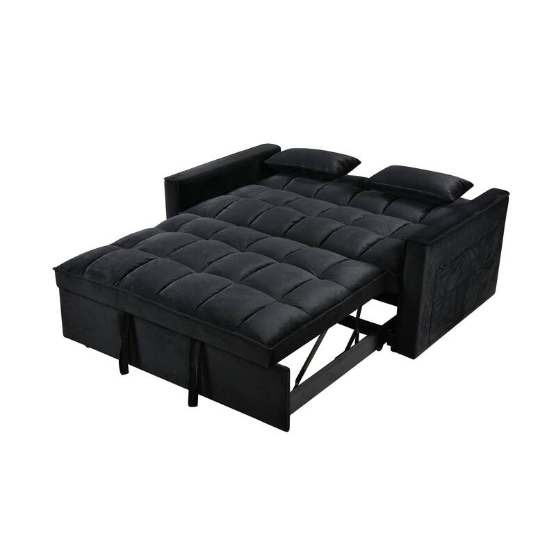 52.75" Velvet 2-Seater Sleeper Sofa with Curved Back & Cotton Padding