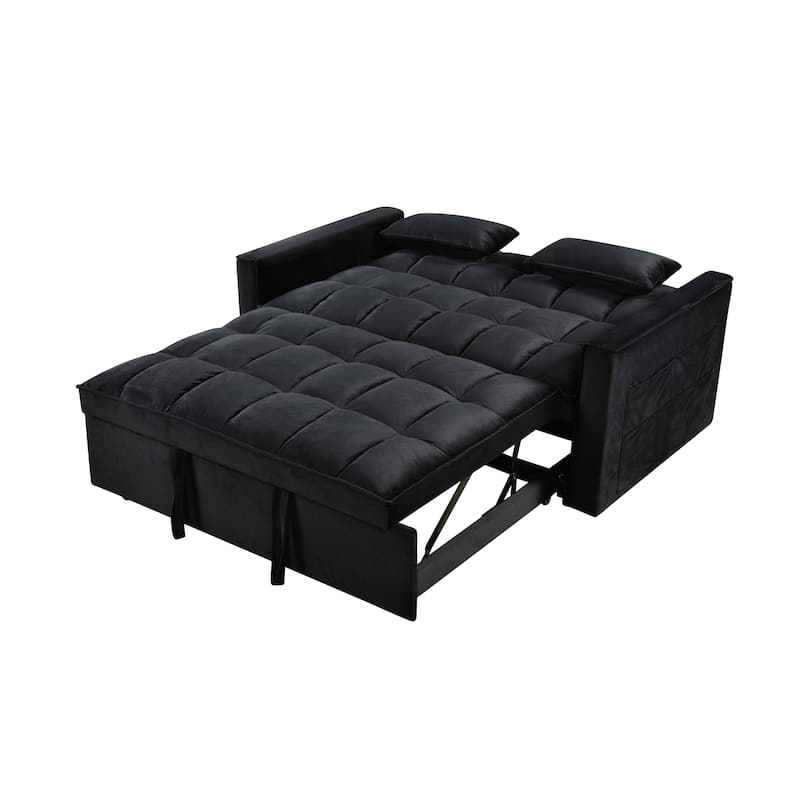 52.75"Velvet 2-Seater Sleeper Sofa with Curved Backrest and Fiber Cotton for Comfort