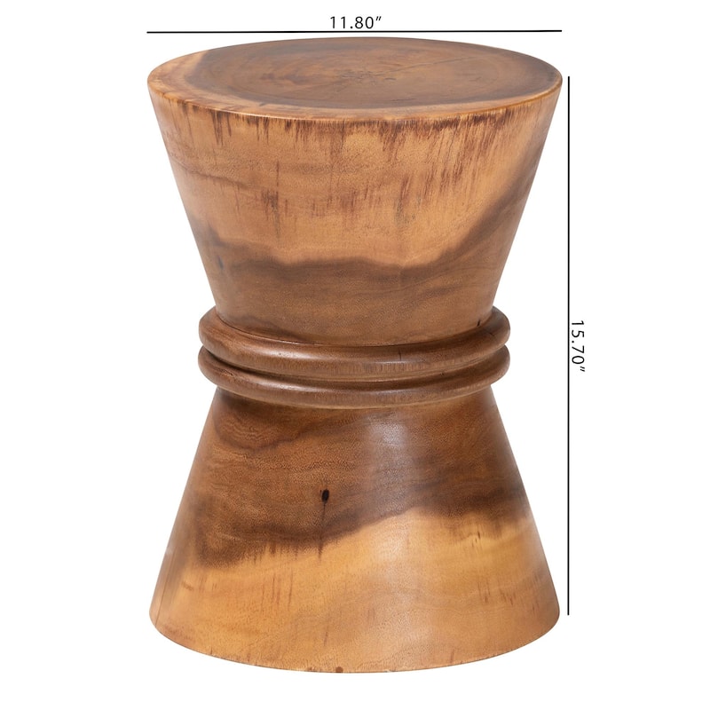 Samira Solid Suar Wood Side Table - Handcrafted Sculptural End Table with Hourglass Design, Modern Boho Style