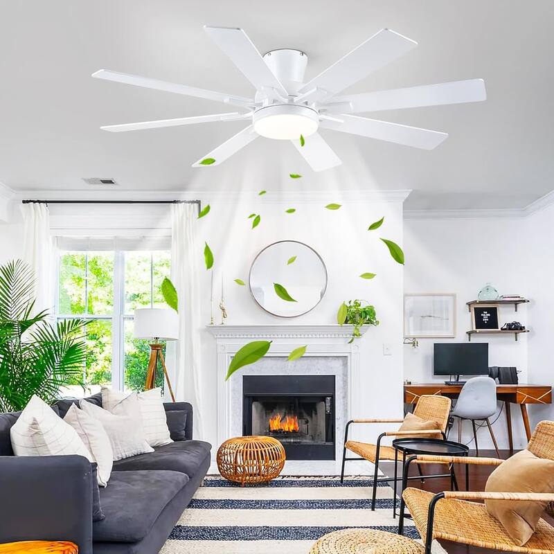 52 Inches Modern Ceiling Fan with Light and Remote 8 Plywood Blades for Bedroom Living Room - 52 Inches
