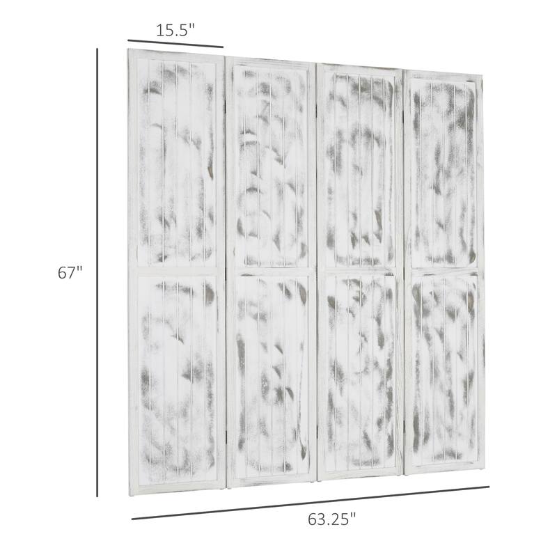 White Paulownia Wood MDF Foldable Room Divider with Rustic Panels - 63.25" W x 67" H x 0.75" D