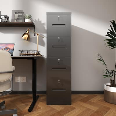 Metal Narrow File Storage Cabinet with Anti-Tilt Drawers, 4 Drawer Vertical Filing Cabinet with Lock
