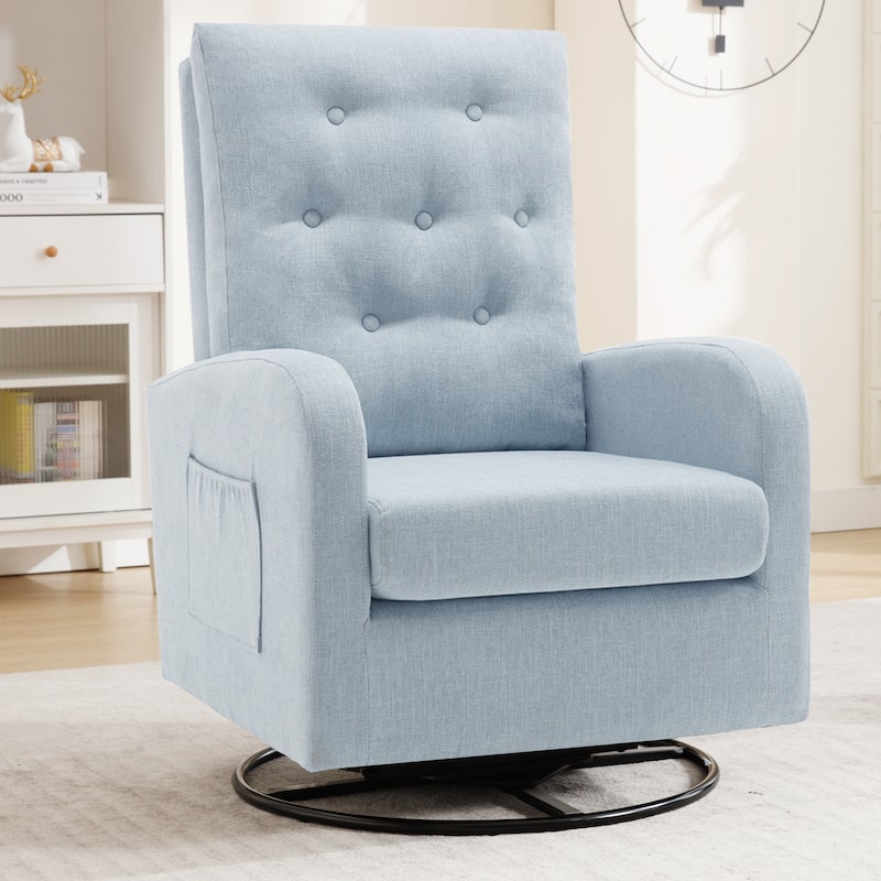 HOMYKA Swivel Rocking Upholstered Armchair Nursery Glider Linen Accent Chairs