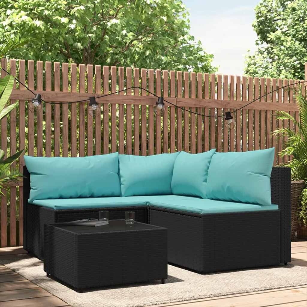 vidaXL Patio Corner Sofa with Cushions Black/Brown/Gray Poly Rattan