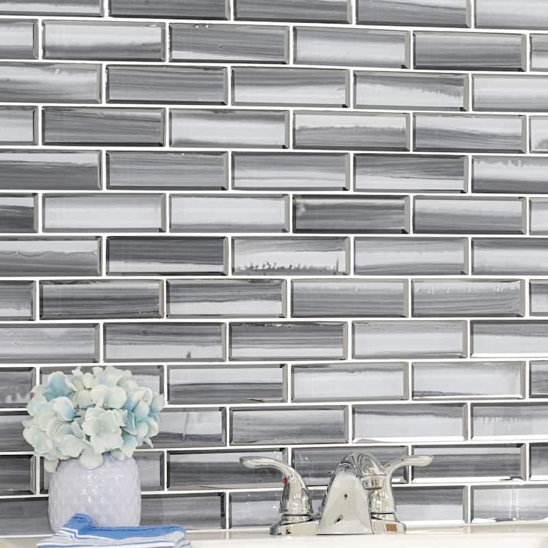 Ackland AKM-G-RI2X6SW-CA Rivella - 12" x 12" Glass Brick Wall Mosaic - Kasumi Gris