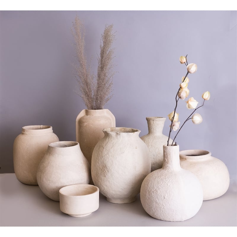Paper Mache Pot 9"H - ST - Natural White