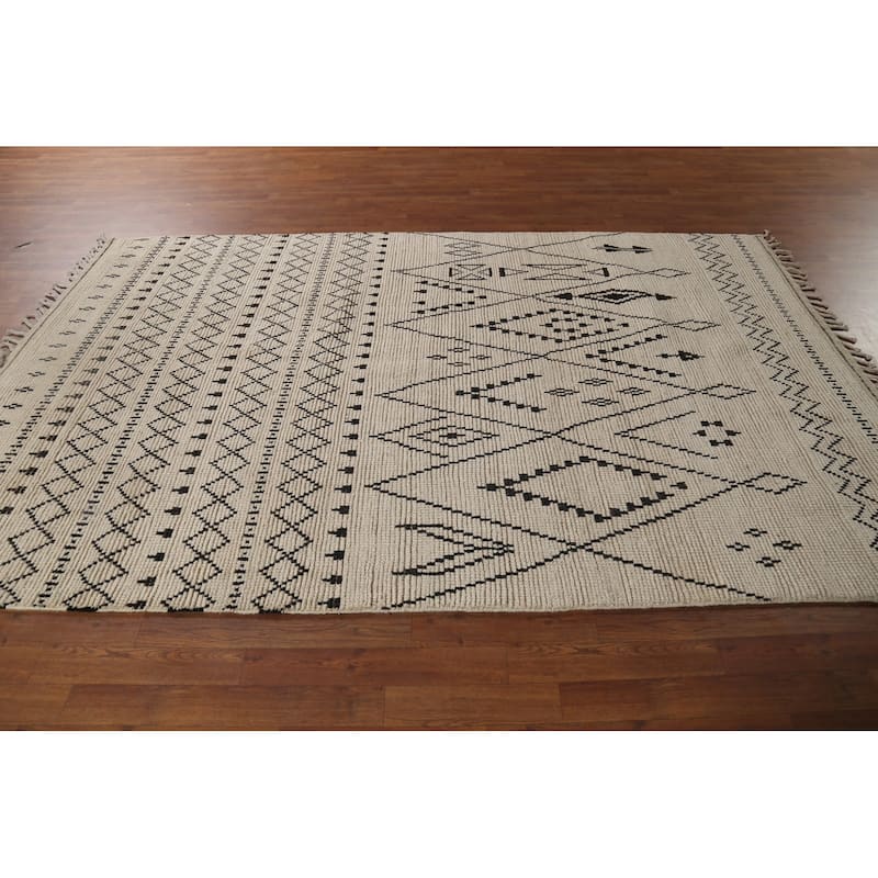 Beige / Ivory Moroccan Area Rug Handmade Wool Carpet - 6'0"x 9'5"