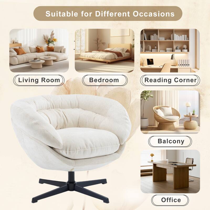 Ergonomic Chenille Office Chair Swivel Chair, Rotating Chair Club Chair Accent Chair with Removable Cushion