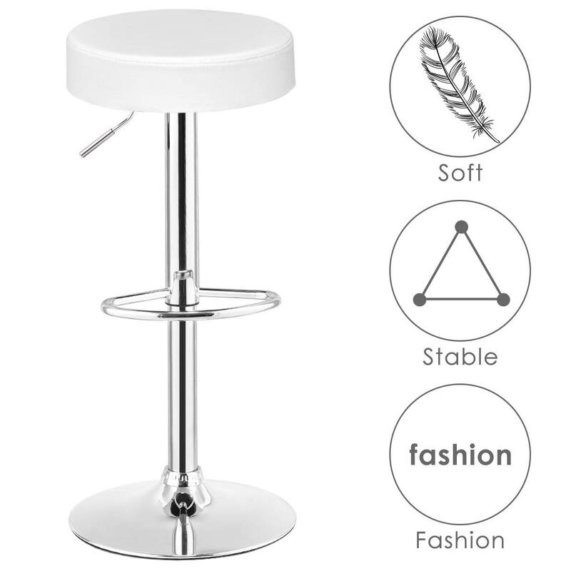 Adjustable Round Leather Swivel Seat Bar Stool - White - 14" x 25.5" - 33" (D x H)