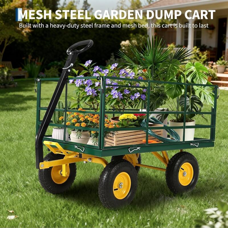 3-in-1 Convertible Yard Wagon 1500-lb Capacity 13In All-Terrain Tires and Removable Mesh Panels Green