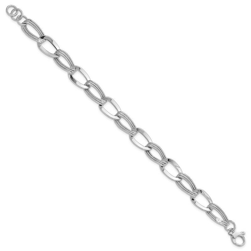 Curata 14k White Gold 8" 11mm Alternating Textured Twisted Links Bracelet