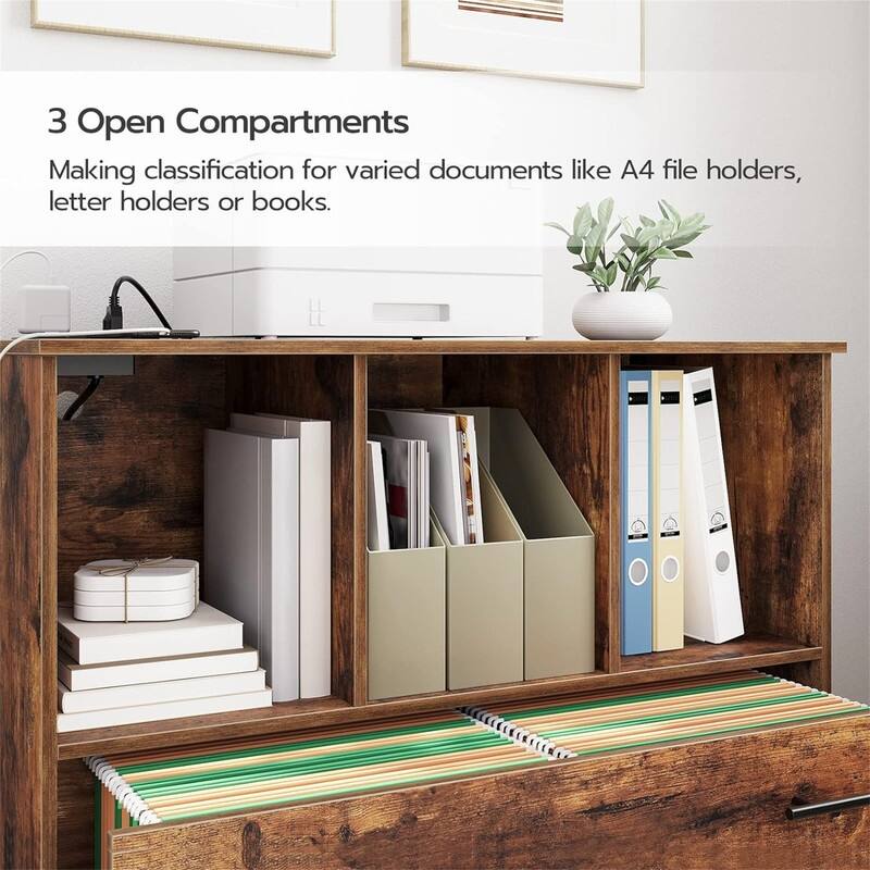 Mobile Lateral Filing Cabinet with Charging Station - 14.2"D x 31.5"W x 26.6"H