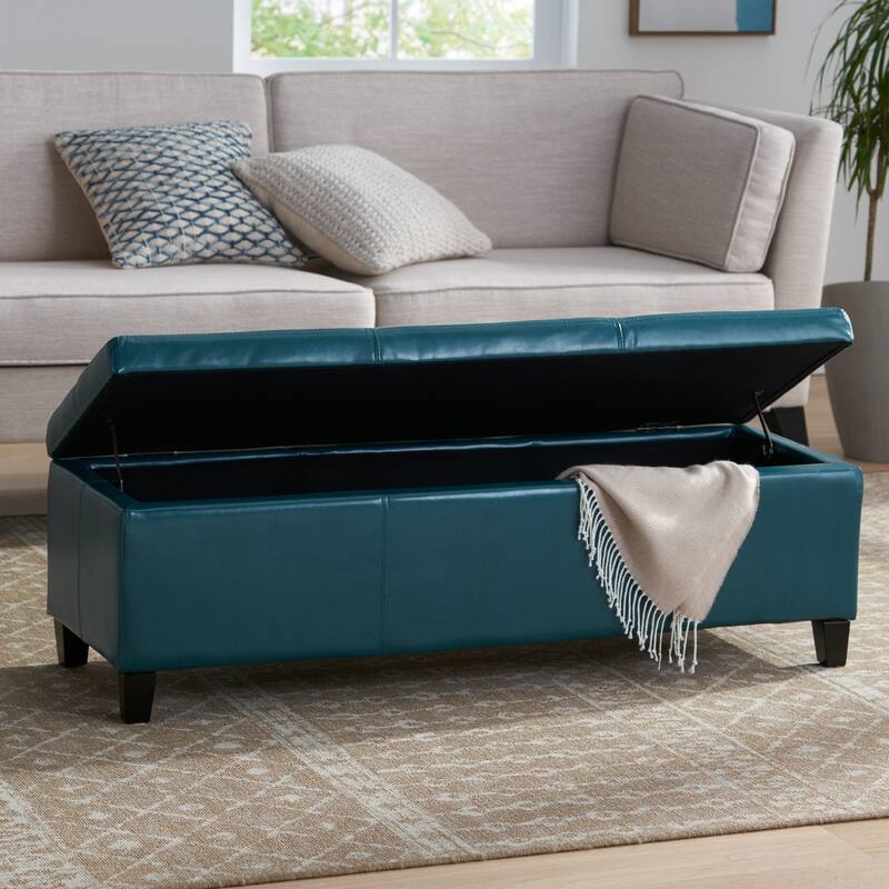 Leather Upholstered Storage Bench Indoor Bench, Ottoman Bench Makeup Bench with Safety Hinges for Mudroom Bedroom