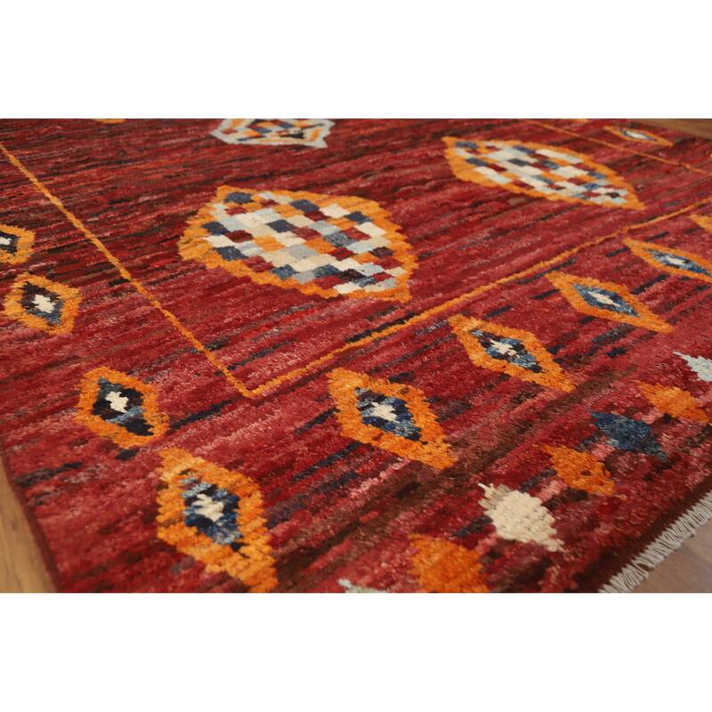 Geometric Moroccan Oriental Rug Handmade Red Wool Carpet - 6'9" x 9'11" - 6'9" x 9'11" - Red