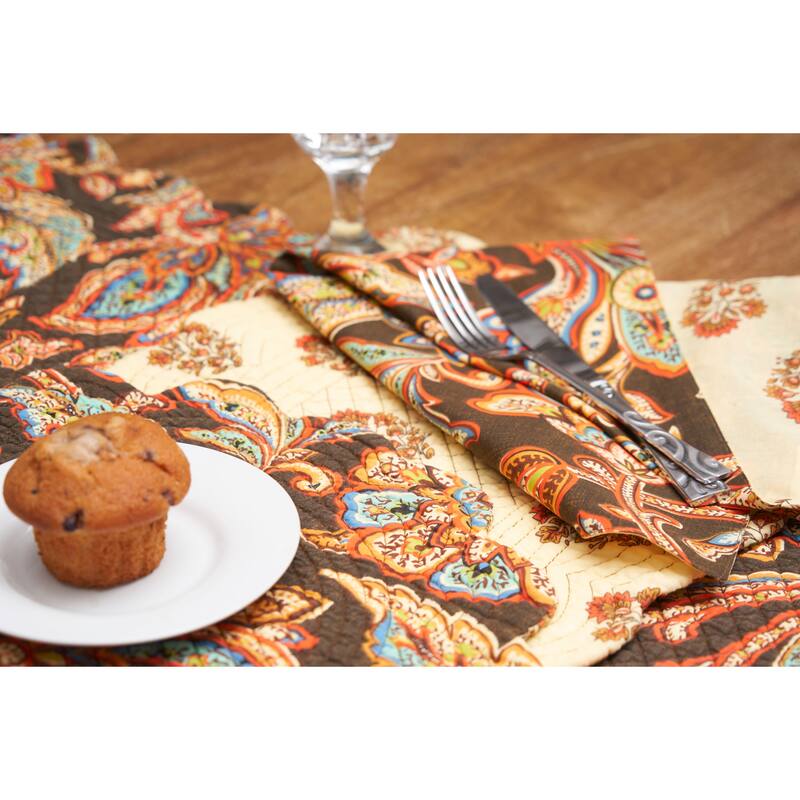 20" Dorothy Autumn Brown Cotton Napkins Set of 6 - Quilted Paisley
