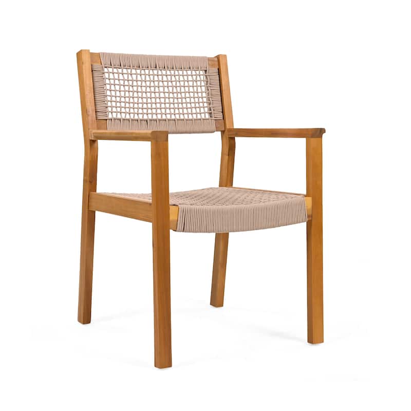 Roomfitters Outdoor Dining Armchairs Set of 2, Wood and Woven Rope Design, Patio Seating with Rustic Charm