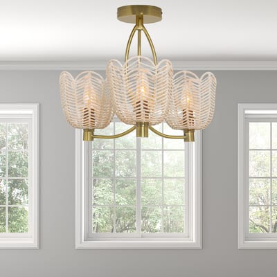 Echo River of Goods Gold and White Rattan and Metal Trio-Shade 18.5-Inch Ceiling Light - 18.5" x 18.5" x 13.625"