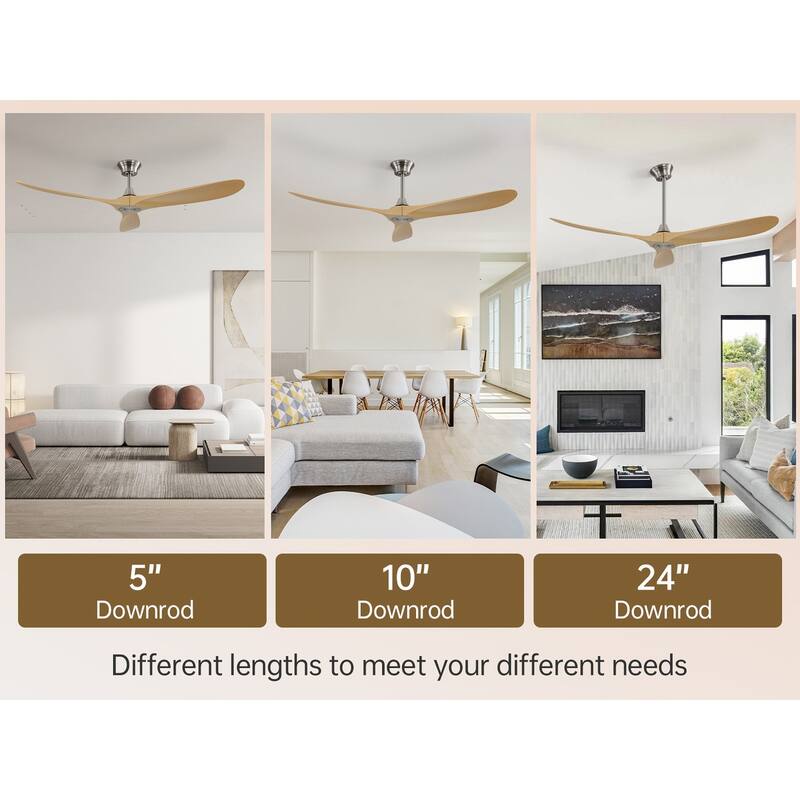52''/60" Large Ceiling Fan without Lights, Remote Control and Reversible Motor Included, Smart Optinal