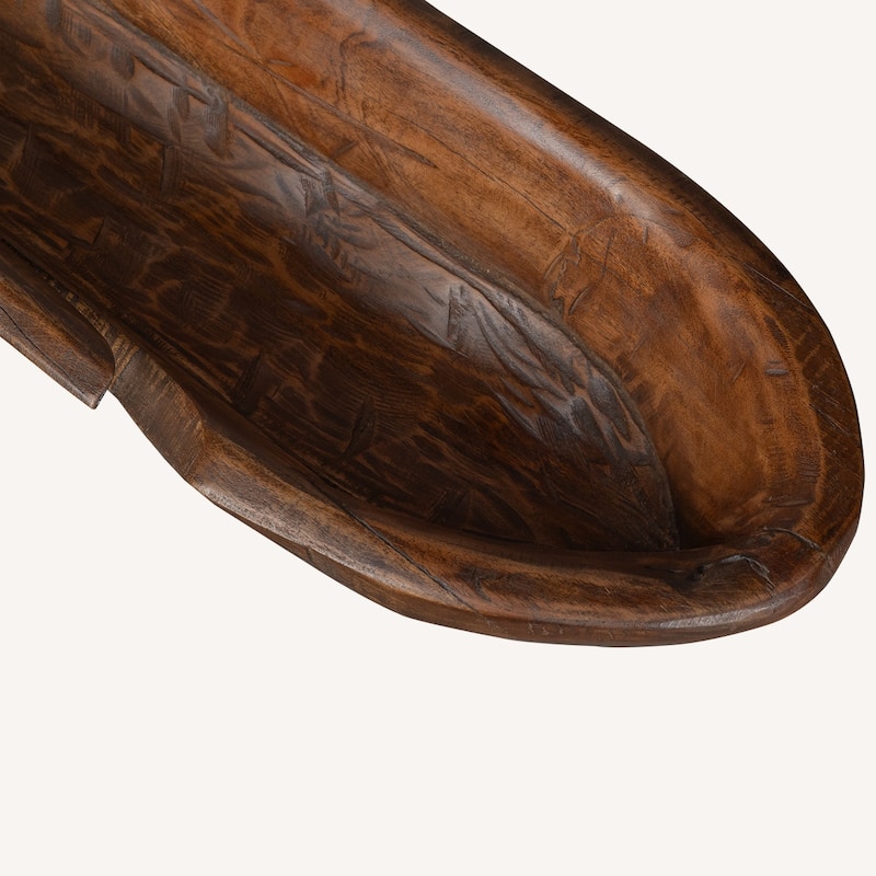 HomeRoots 42" Brown And Gold Reclaimed Wood Asymmetrical Edge Oval Centerpiece Bowl - 42.00 in. x 5.00 in. x 8.75 in.