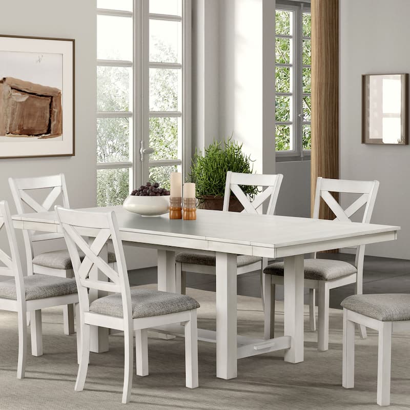Furniture of America Hesnly Farmhouse Rustic White Oak Wood 84-inch Extendable Dining Table - Rustic White Oak