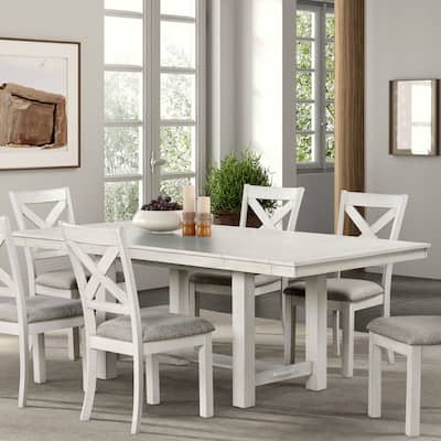 Furniture of America Hesnly Farmhouse Rustic White Oak Wood 84-inch Extendable Dining Table