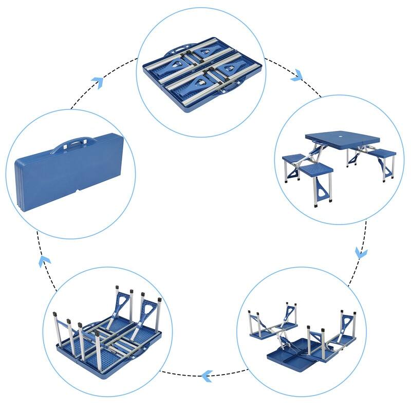 One-Piece Folding Tables and Chairs for Camping - Blue