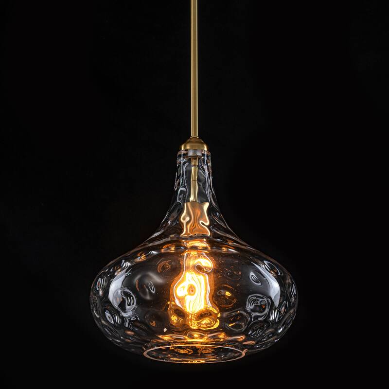 Starsky Modern 1-Light Clear Hammered Glass Kitchen Island Pendant Light