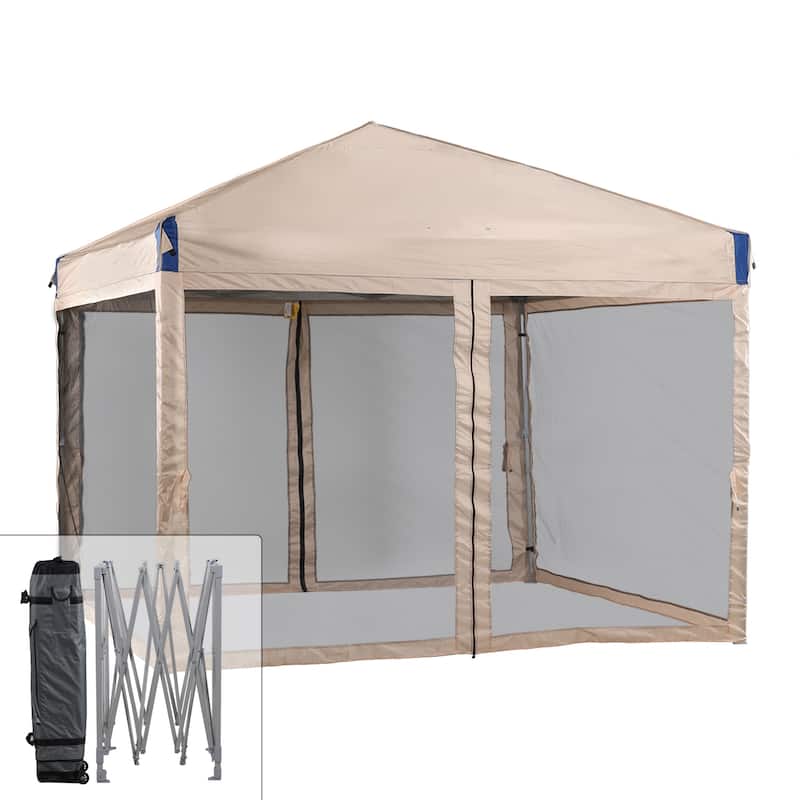 Aoodor 10'x10' Pop Up Canopy Tent with Removable Mesh Sidewalls, Portable Instant Shade Canopy with Roller Bag