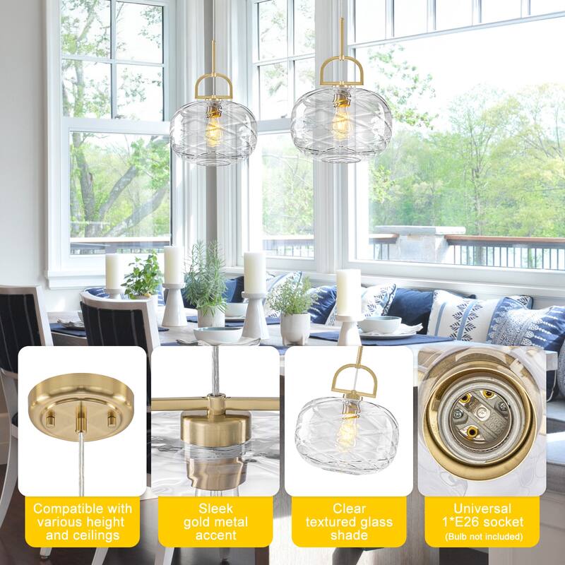 Modern Gold Geometric Glass Pendant Light Fixture with Adjustable Cord - Dia.11.81-in
