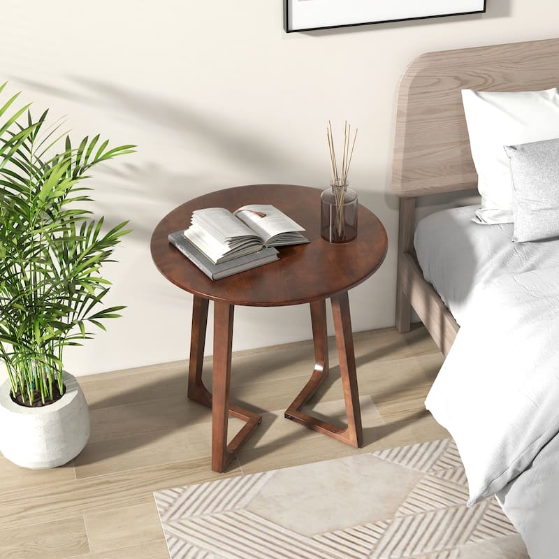 Rubber Wood Round Coffee End Table with V-Shaped Legs and 110 lbs Capacity - 24" x 24" x 24"(L x W x H)