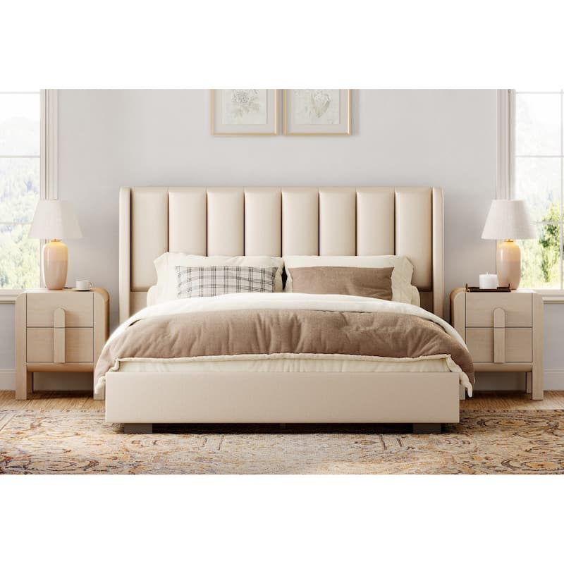 5 Pcs Wood Dresser and Nightstand Sets for Bedroom，Mid-Century Modern Bedroom Set with Curved Profile Design